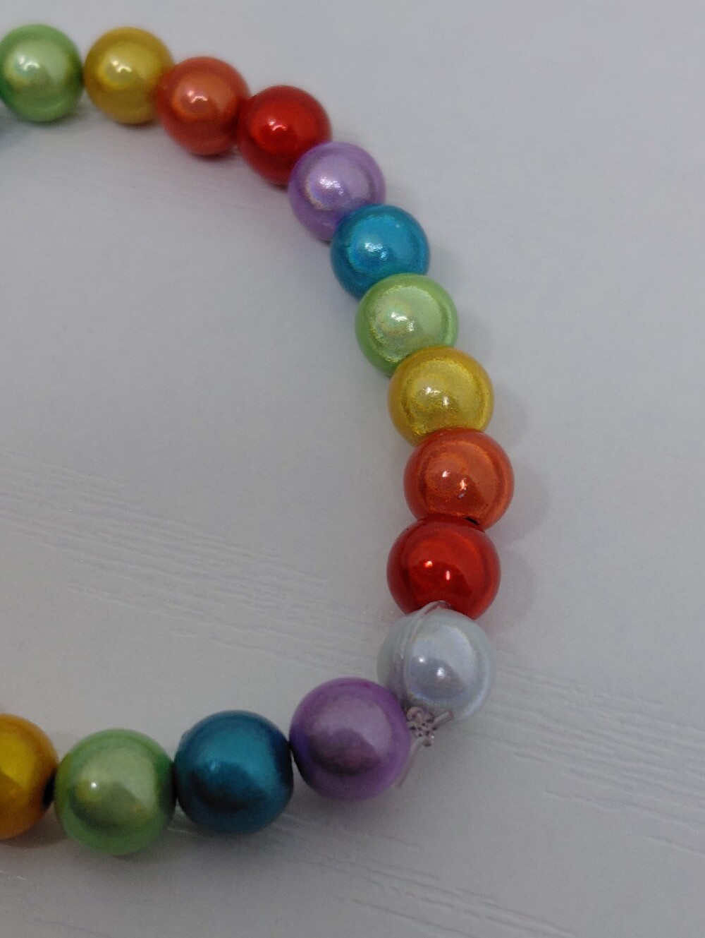 Hand Made Stretch Rainbow Bead Bracelet - Multicolor 7 Inches - Picture 8 of 11